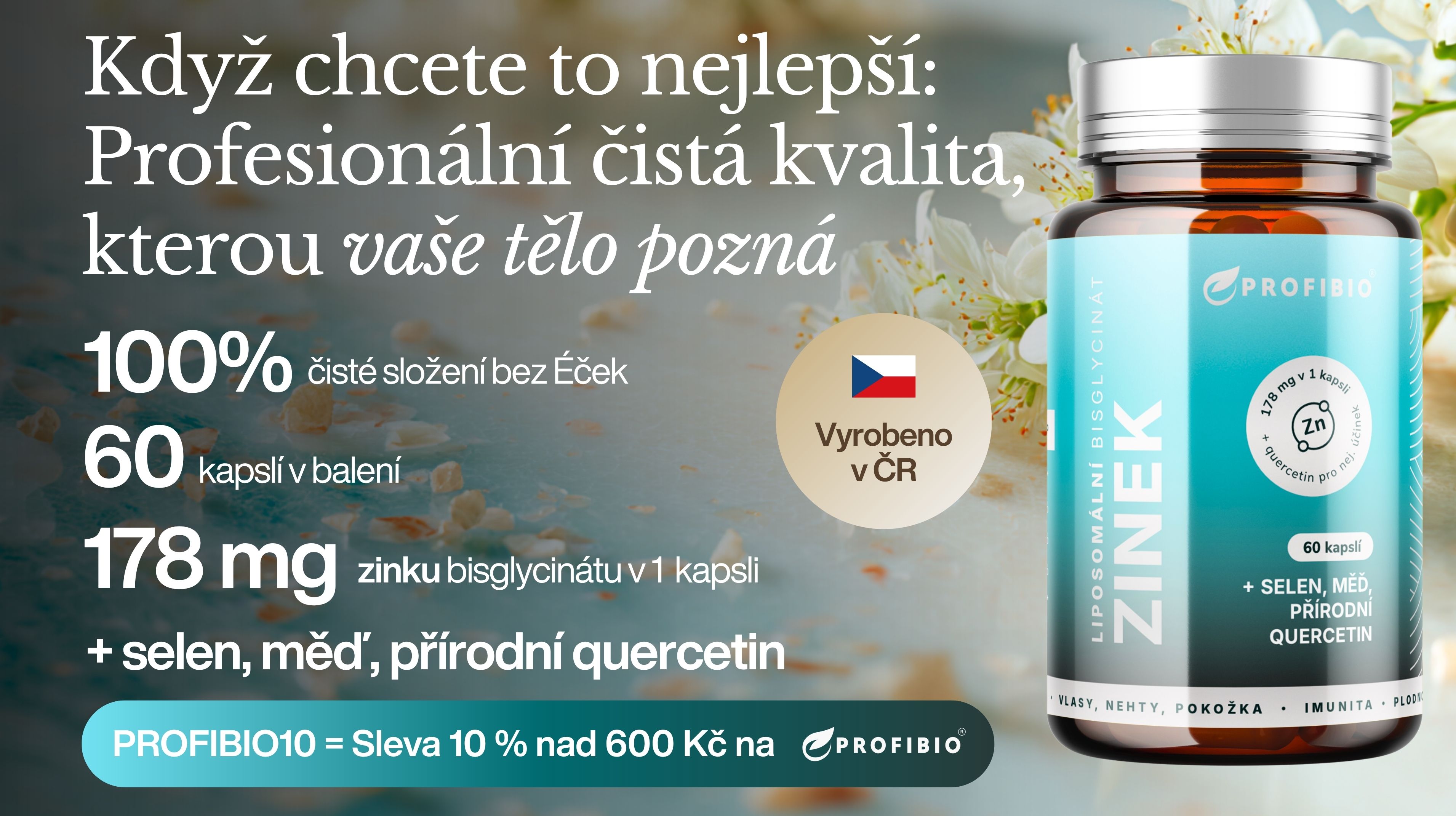 PREMIUM Liposomální Komplex Zinek bisglycinát 178 mg, selen, měď, přírodní quercetin, 60 kapslí -1